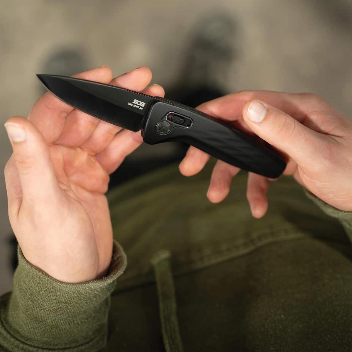 SOG Knives One Zero AU 3 1/10" Blade Black and Chrome