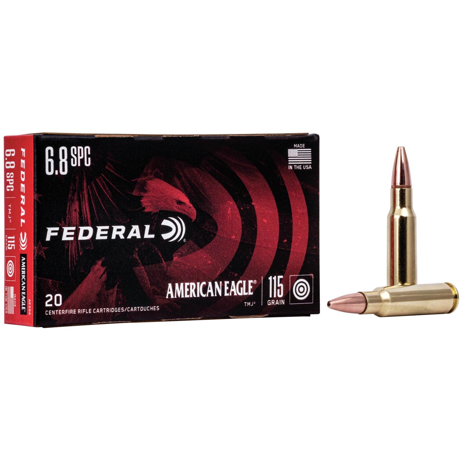 Federal American Eagle Rifle Ammunition 6.8mm SPC 115 gr FMJ 2675 fps 20/ct