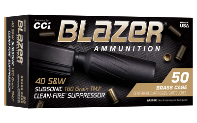 CCI Blazer Brass Clean-Fire Suppressor Handgun Ammunition .40 S&W 180gr TMJ 970 fps 50/ct