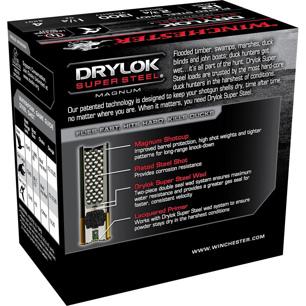 Winchester Super-X Drylok Super Steel Shotshells 12ga 2-3/4" 1-1/4oz 1300 fps #4 25/ct