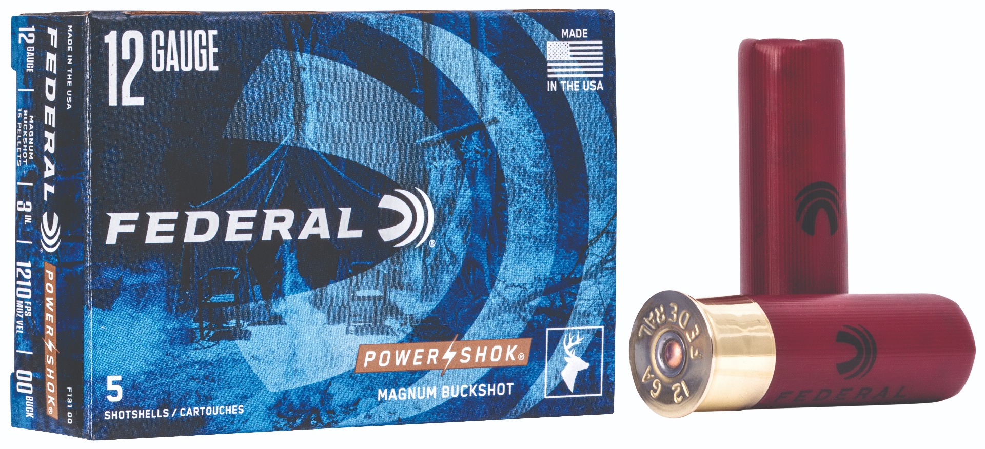 Federal Power-Shok Buckshot Shotshells 12ga 3" 15 plts #00 1210 fps 5/ct