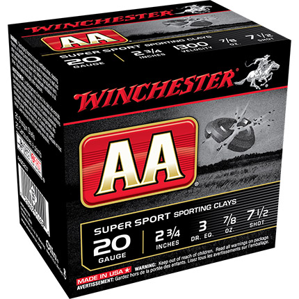 Winchester AA Super Sport 20 ga 2-3/4" 3 dr 7/8 oz #7.5 1300 fps - 25/ct
