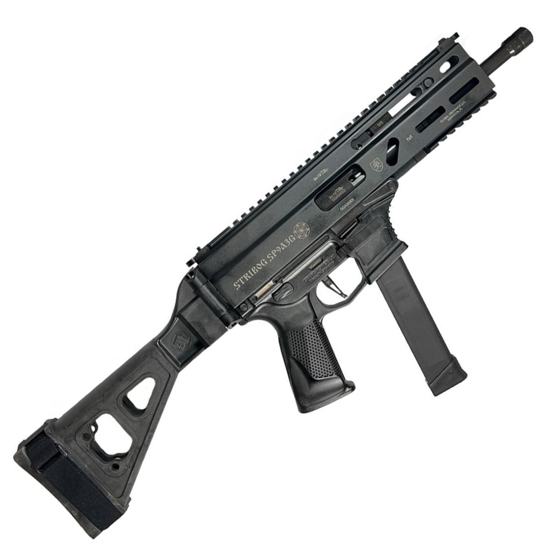 Global Ordnance Grand Power Stribog SP9G3 Handgun 9mm Luger 30rd Magazines(3) 8" Barrel SBT Brace-Uses Glock Style Magazines