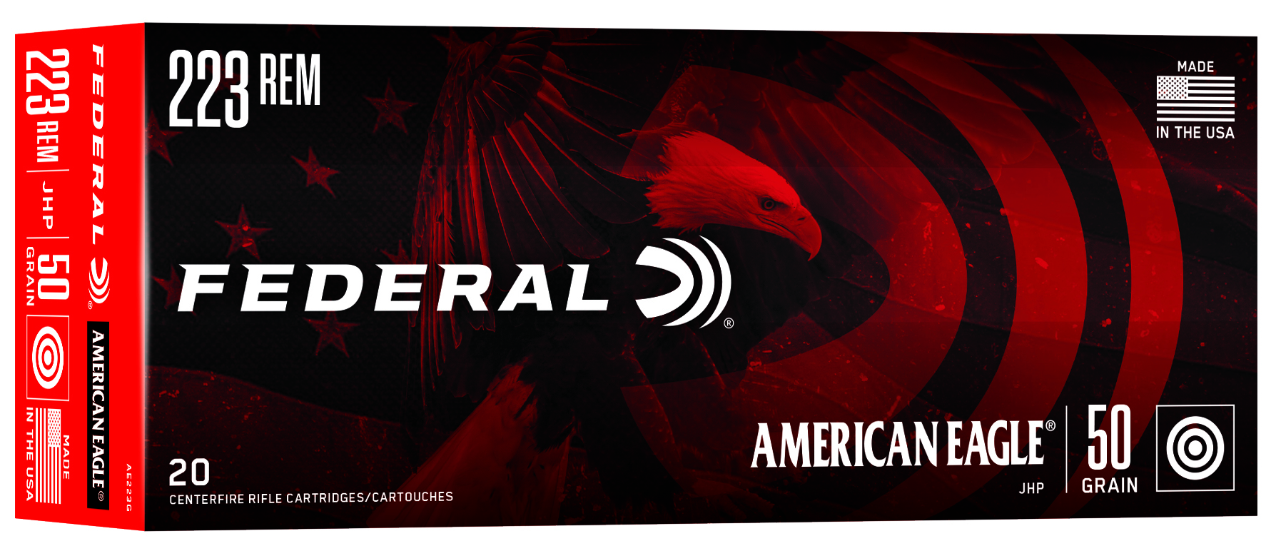 Federal American Eagle Rifle Ammunition .223 Rem 50 gr JHP 3325 fps 20/ct