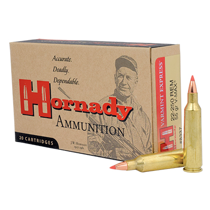 Hornady Varmint Express Rifle Ammunition .22-250 Rem 55 gr V-MAX 3680 fps 20/ct