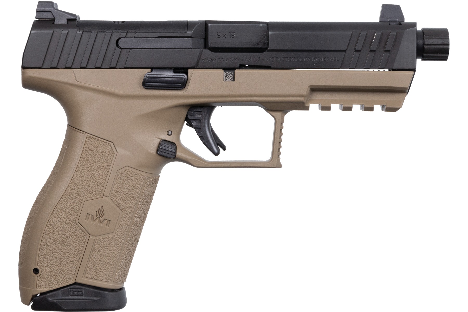 IWI Masada Handgun 9mm Luger 17rd Magazines (2) 4.1" Threaded Barrel FDE with Black Slide
