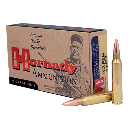 Hornady Match Rifle Ammunition .223 Rem 75 gr BTHP 2790 fps 20/ct