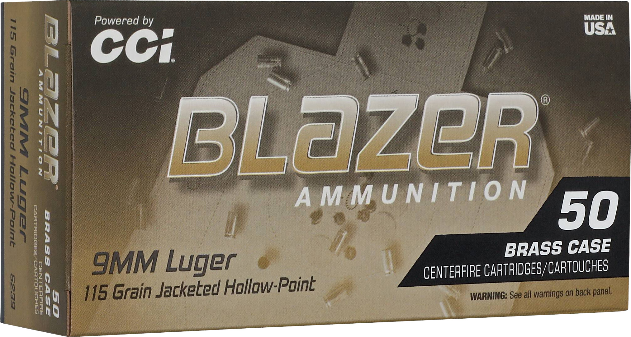 CCI Blazer Brass Handgun Ammunition 9mm Luger 115gr JHP 1145 fps 50/ct