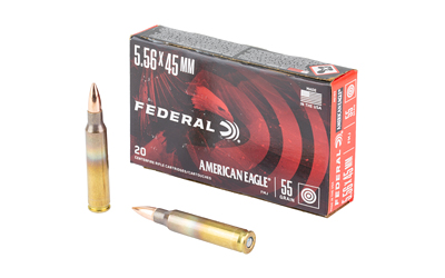 Federal American Eagle Rifle Ammunition 5.56X45 NATO 55gr FMJ 3165 fps 20/ct