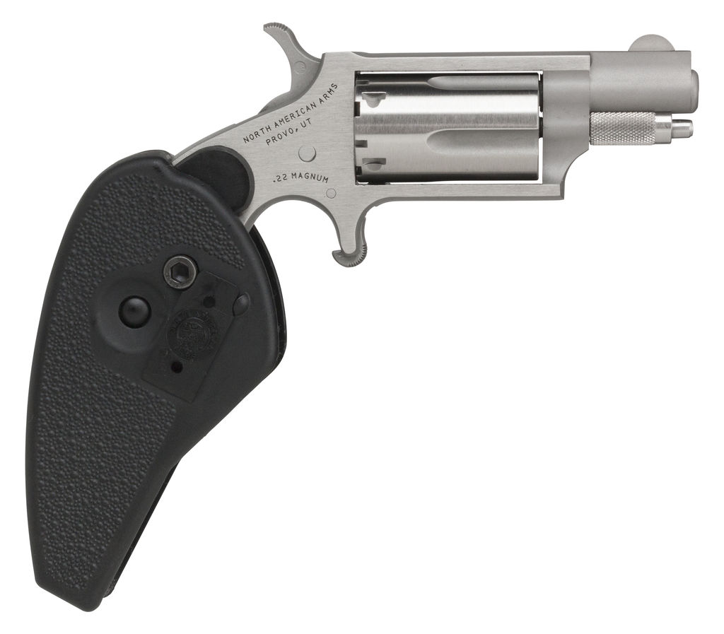 NAA 22MS HG Handgun .22 Mag 5rd Capacity 1.125" Barrel Silver with Black Holster Grip
