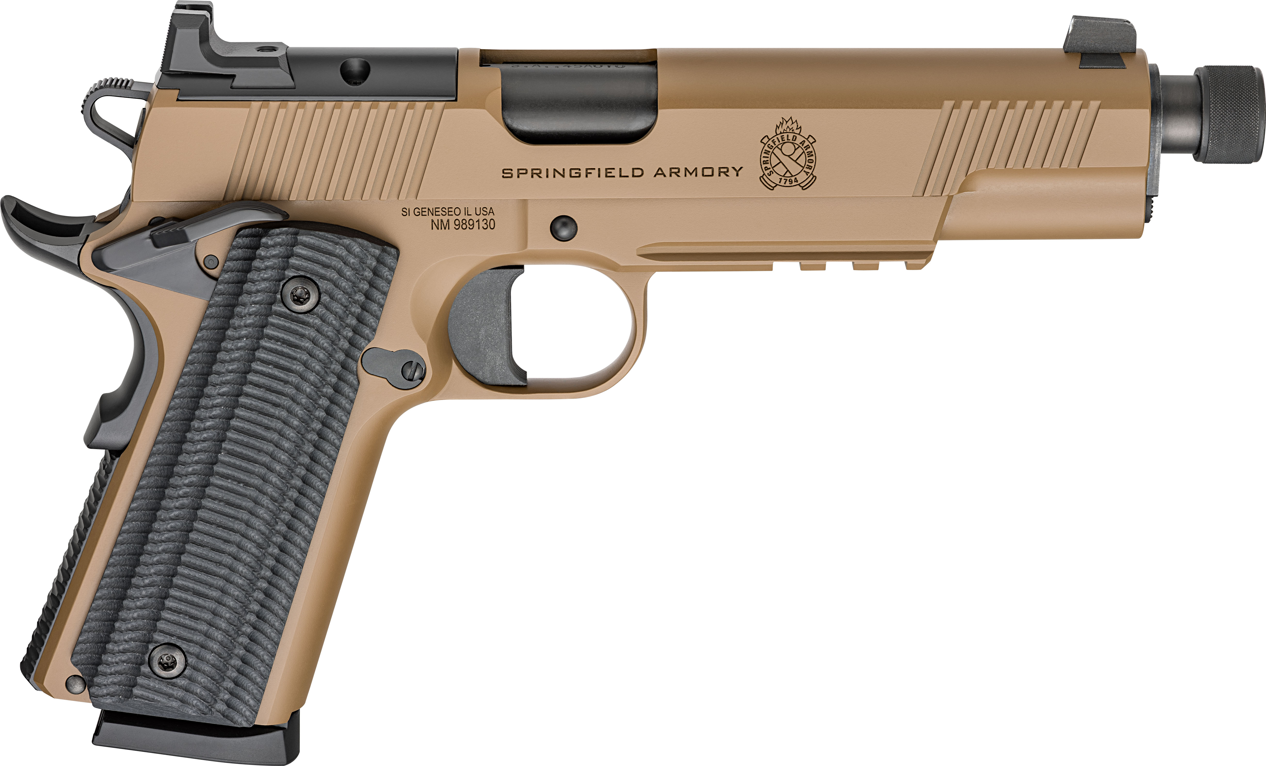 Springfield Armory 1911 Operator AOS Handgun .45 Auto 8rd Magazine(2) 5.75" Threaded Barrel Coyote Cerakote