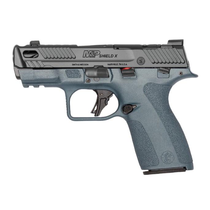 Smith & Wesson Inc. S&W PC Shield-X Carry Comp Blue Titanium Handgun 9mm Luger 13(1)&15(1)rd Magazines 3.6" Ported Barrel Thumb Safety