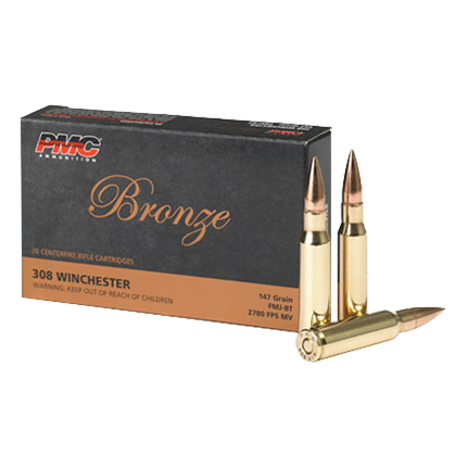 PMC Bronze Rifle Ammunition .308 Win 147 gr FMJBT 2780 fps 20/ct