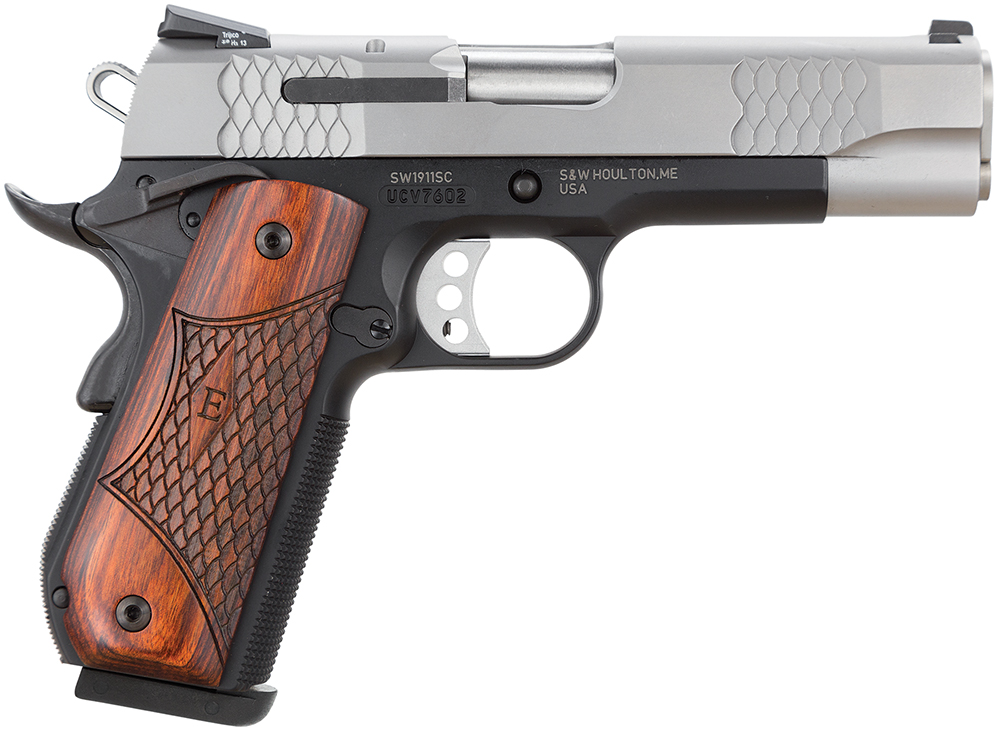 Smith & Wesson 1911SC E Series Handgun .45 ACP 7rd & 8rd Magazines 4.25" Barrel Round Butt Scandium Frame Silver and Black