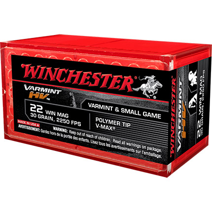 Winchester Varmint High Velocity Rimfire Ammunition .22 WMR 30 gr. V-Max 2250 fps 50/ct