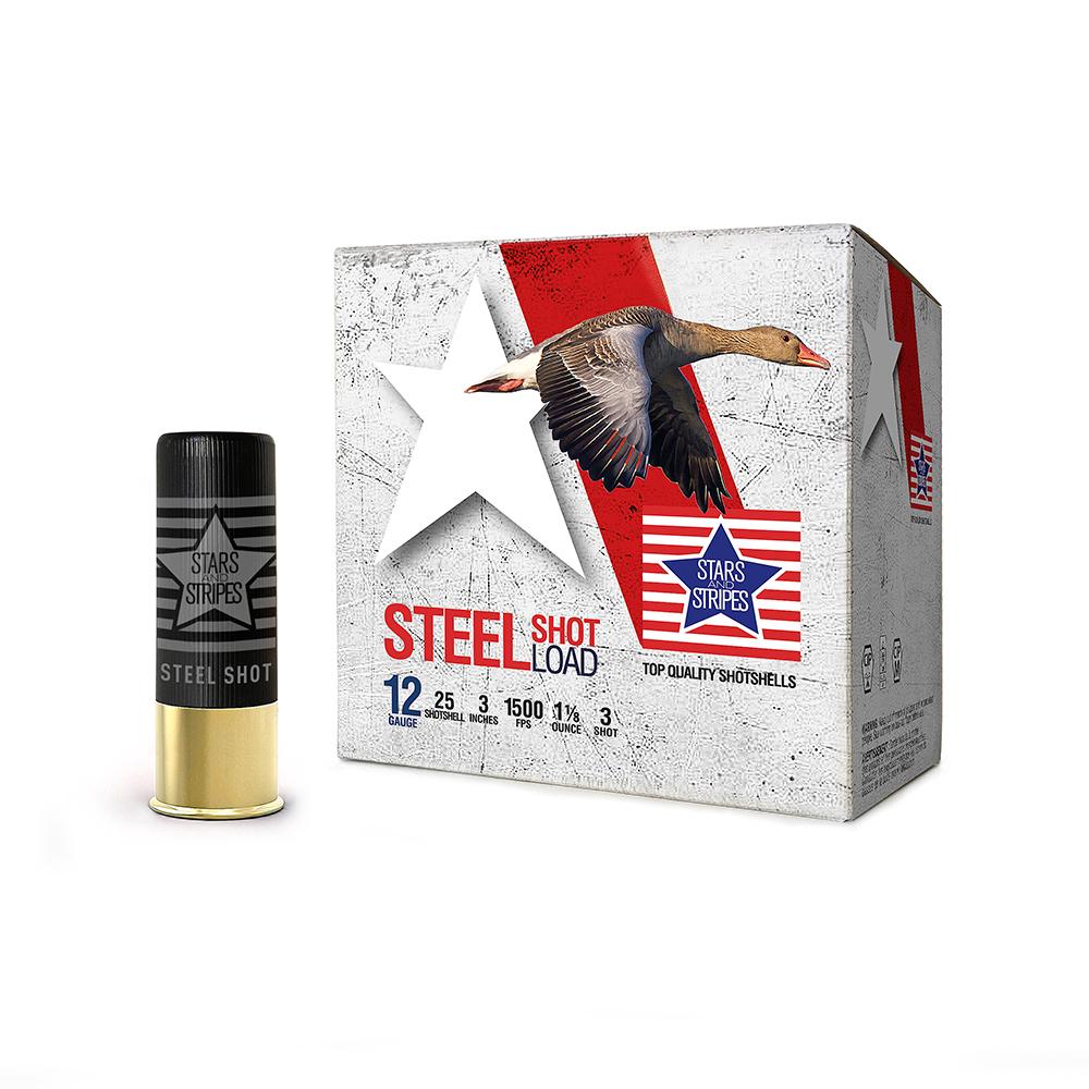 TRZ Trading Inc. PPU Stars & Stripes Steel Shotshell 12ga 3'' 1-1/8 oz 1500 fps #3 25/ct