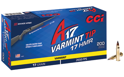 CCI A17 Varmint Tip Rimfire Ammunition .17 HMR 17 gr Vtip 2650 fps 200/ct