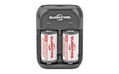 SUREFIRE 2X LFP123 LIFEPO4 RECHARGEABLE CELLS + CHARGER