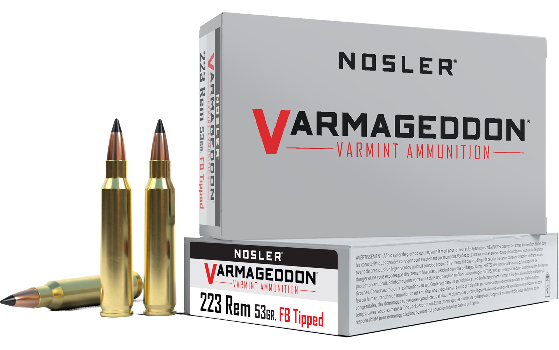 Nosler Varmageddon Rifle Ammunition .223 Rem 53 gr FB Tipped 3350 fps 20/ct