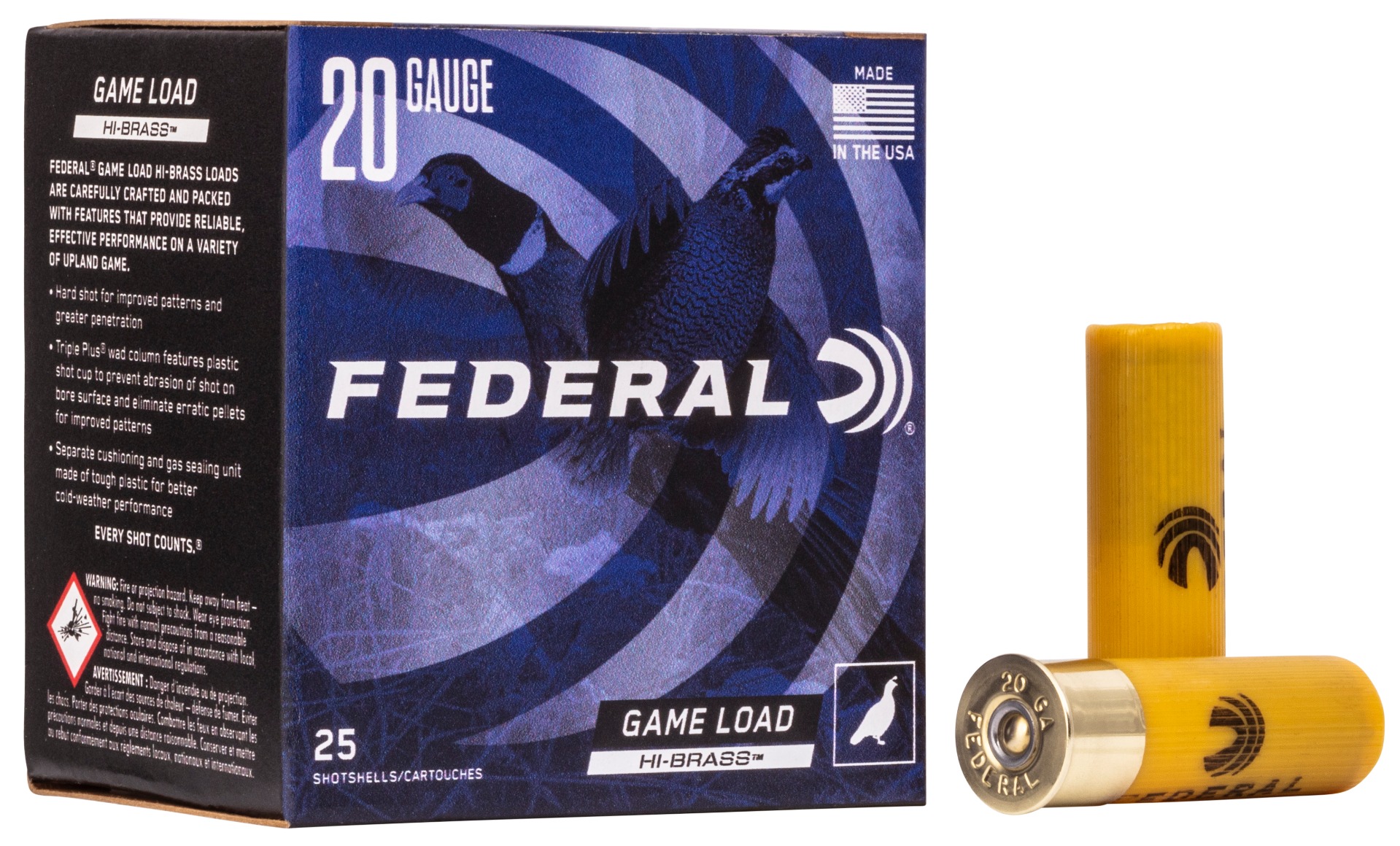 Federal Game-Shok Upland Game Hi Brass Load Shotshells 20 ga 2 3/4" 1 oz 1220 fps #5 25/ct