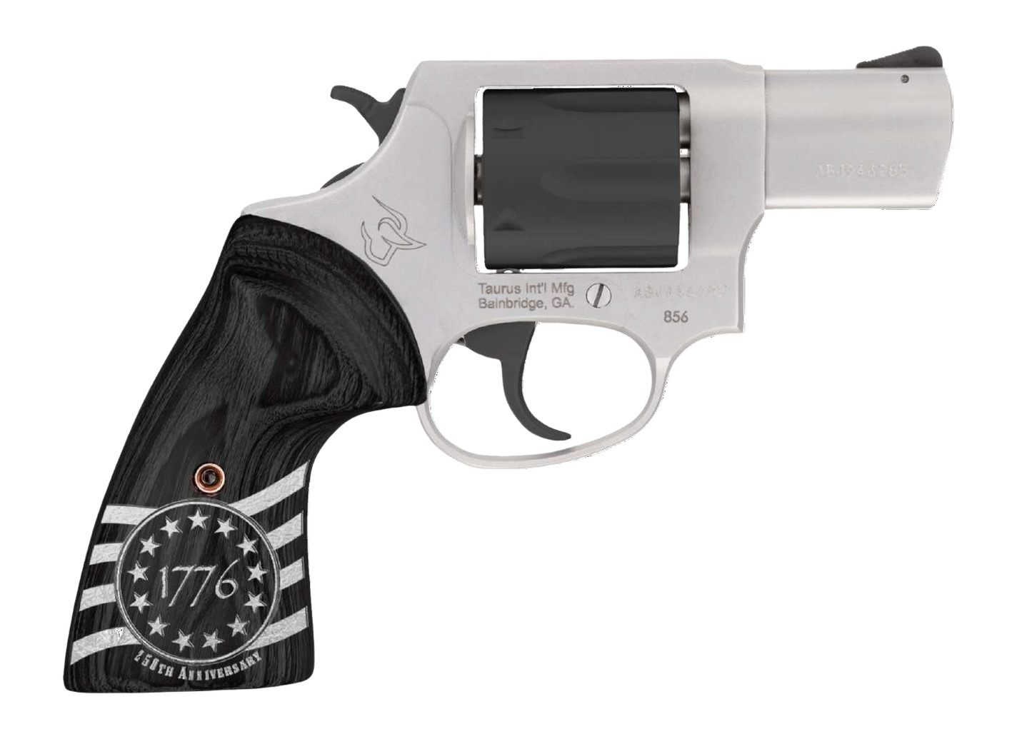 Taurus 856 Handgun .38 Spl 6rds 3" Barrel Stainless Steel Frame/Black Cylinder 1776 Custom Grips