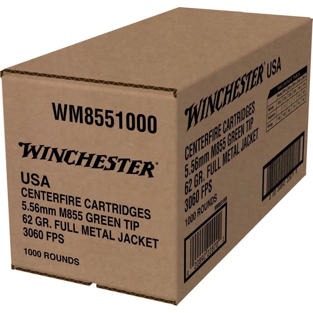 Winchester USA Lake City M855 Green Tip Rifle Ammunition 5.56X45 NATO 62 gr. FMJ 3060 fps 1000/ct (Bulk)