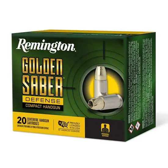 Remington Golden Saber Defense Handgun Ammunition 9mm Luger 147gr BJHP 990 fps 20/ct