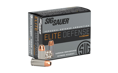 Sig Elite V-Crown Handgun Ammunition 9mm Luger 115 gr JHP 1185 fps 20/ct