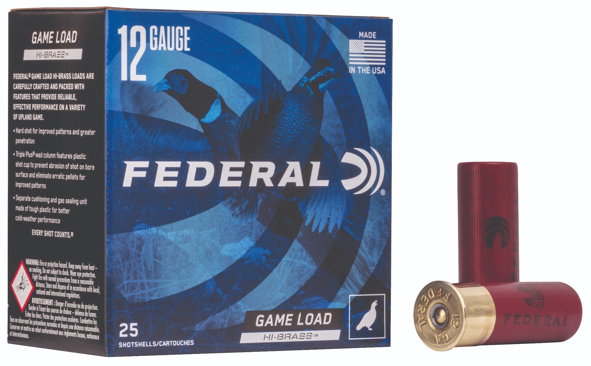 Federal Game-Shok Upland Game Hi Brass Load Shotshells 12ga 2-3/4" 1-1/4 oz 1330 fps #4 25/ct