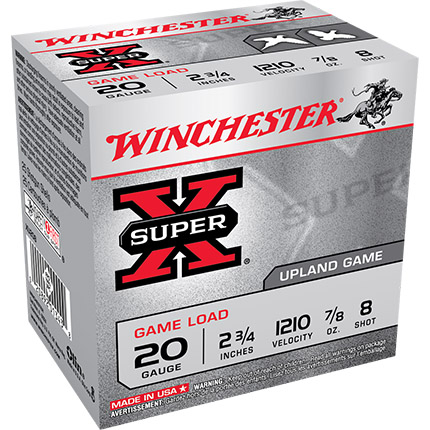 Winchester Super-X Game Shotshells 20 ga 2-3/4" 7/8 oz 1210 fps #8 25/ct