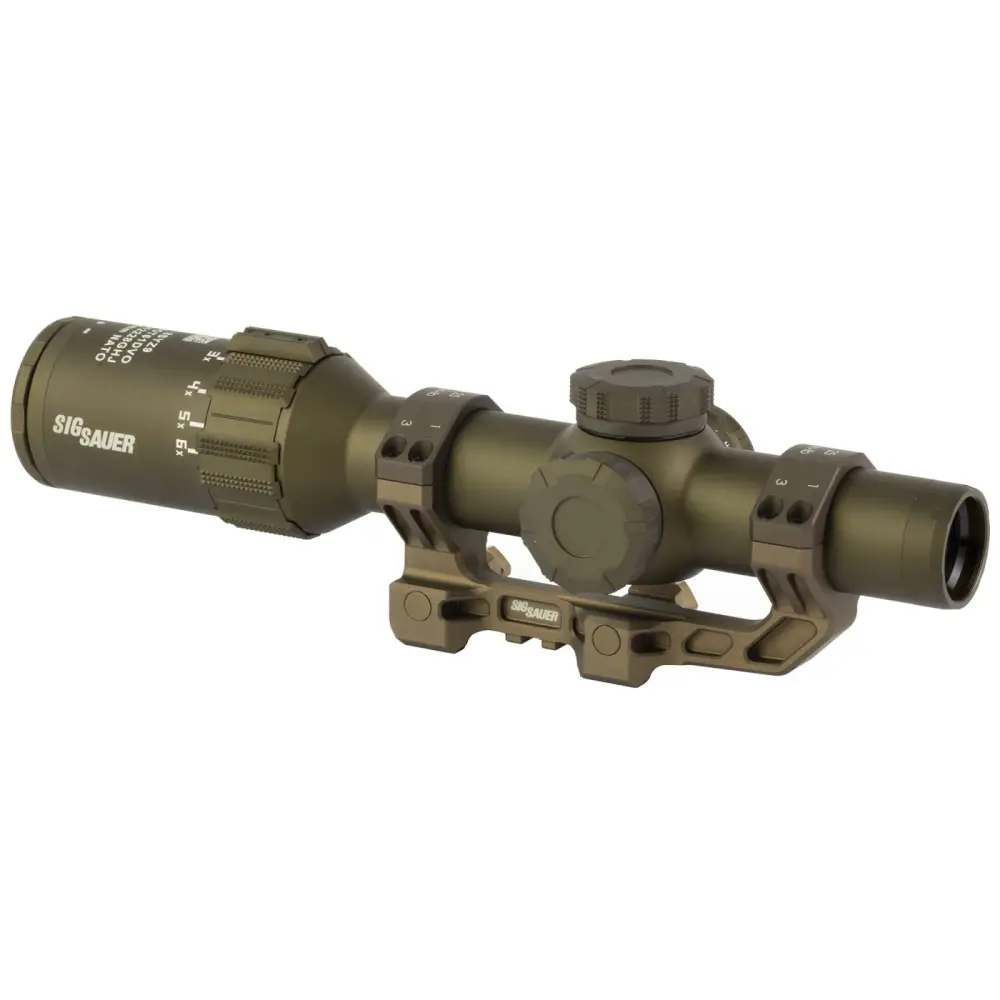 Sig Sauer Tango6T Rifle Scope 1-6x24mm 30mm FFP DWLR-556 Illum. FDE with DVO Factory Installed Alpha4 Mount / ARD & Flip-Back Caps