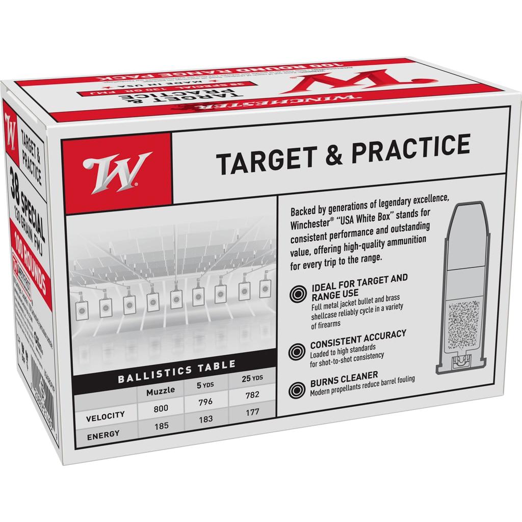 Winchester Target Handgun Ammunition .38 Spl 130 gr. FMJ-FP 800 fps 100/ct