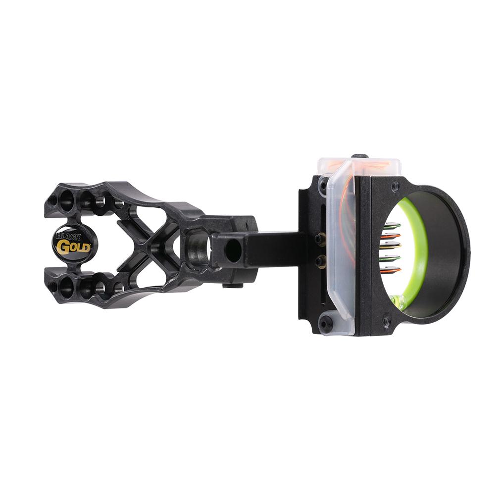 Pure Archery Group Black Gold Rush Archery Sight 5 .019 Pins 4" Dovetail with 3rd Axis Micro .019 RH Black