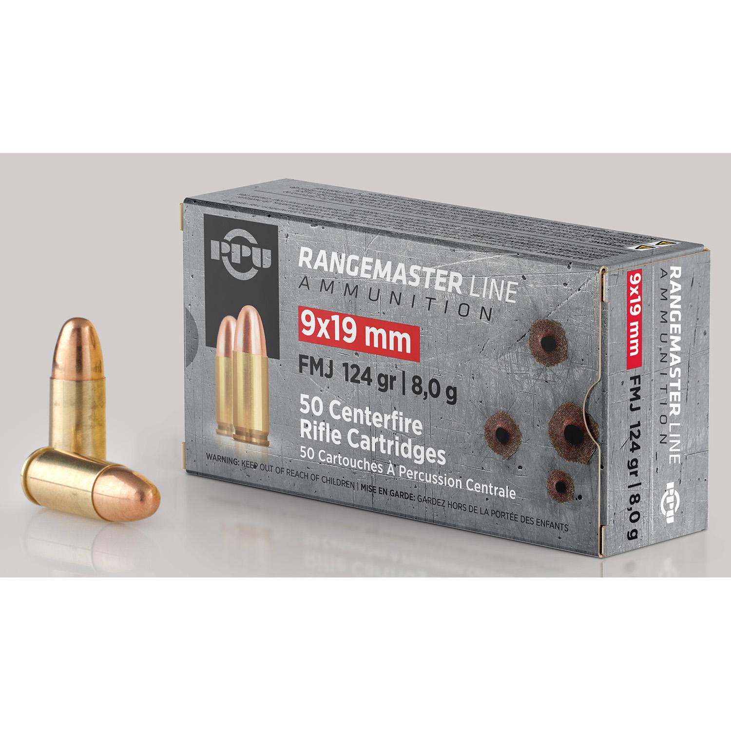 TRZ Trading Inc. PPU Rangemaster Rifle Ammunition 9mm Luger 124gr FMJ 1263 fps 50/ct