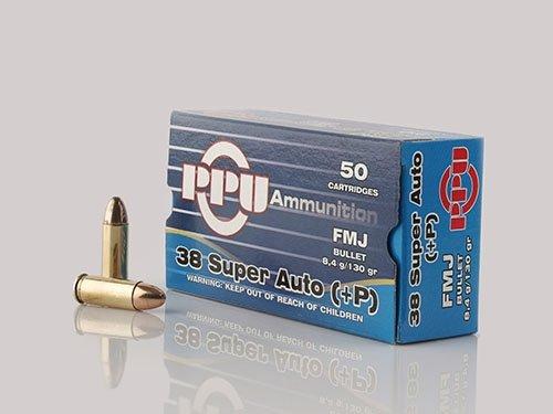 TRZ Trading Inc. PPU Handgun Ammunition .38 Super Auto+P 130 gr FMJ 1213 fps 50/ct