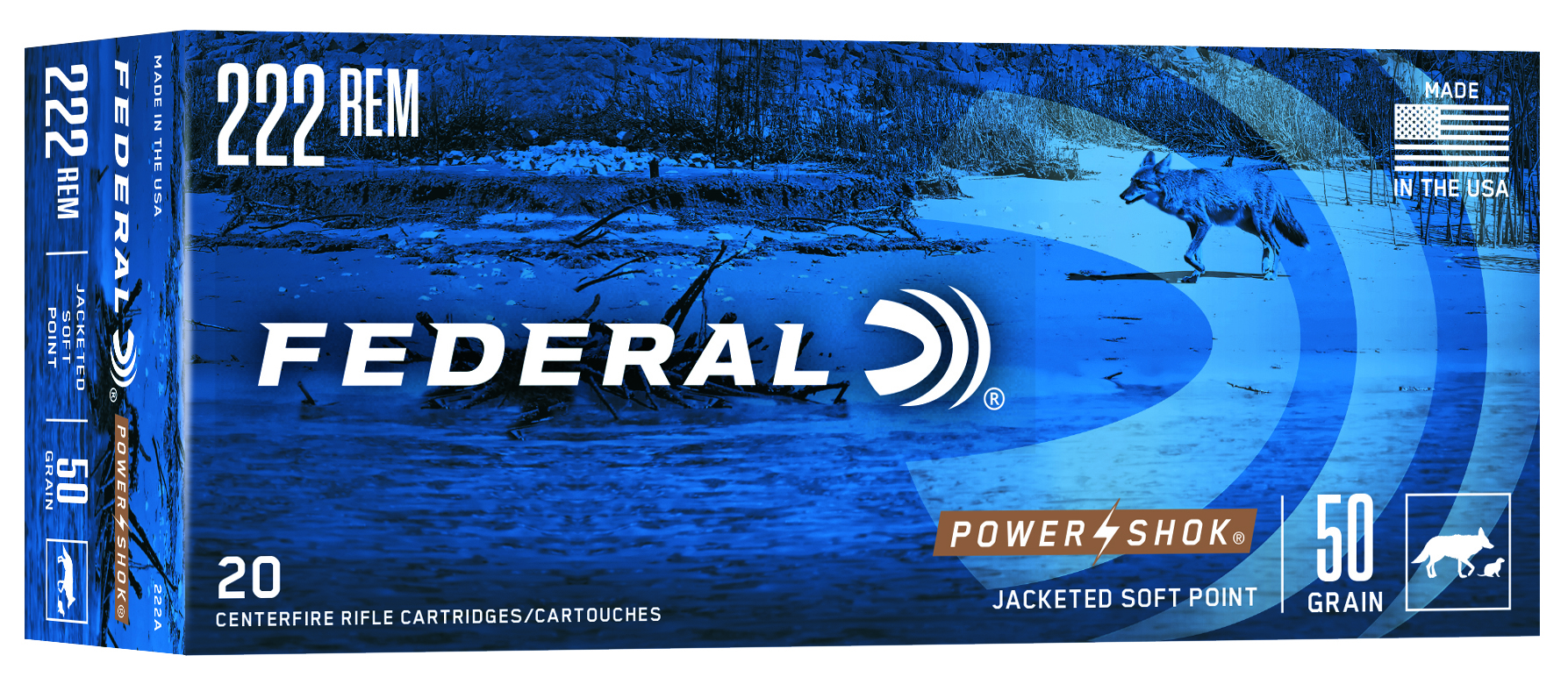 Federal Power-Shok Rifle Ammunition .222 Rem 50 gr SP 3140 fps - 20/ct