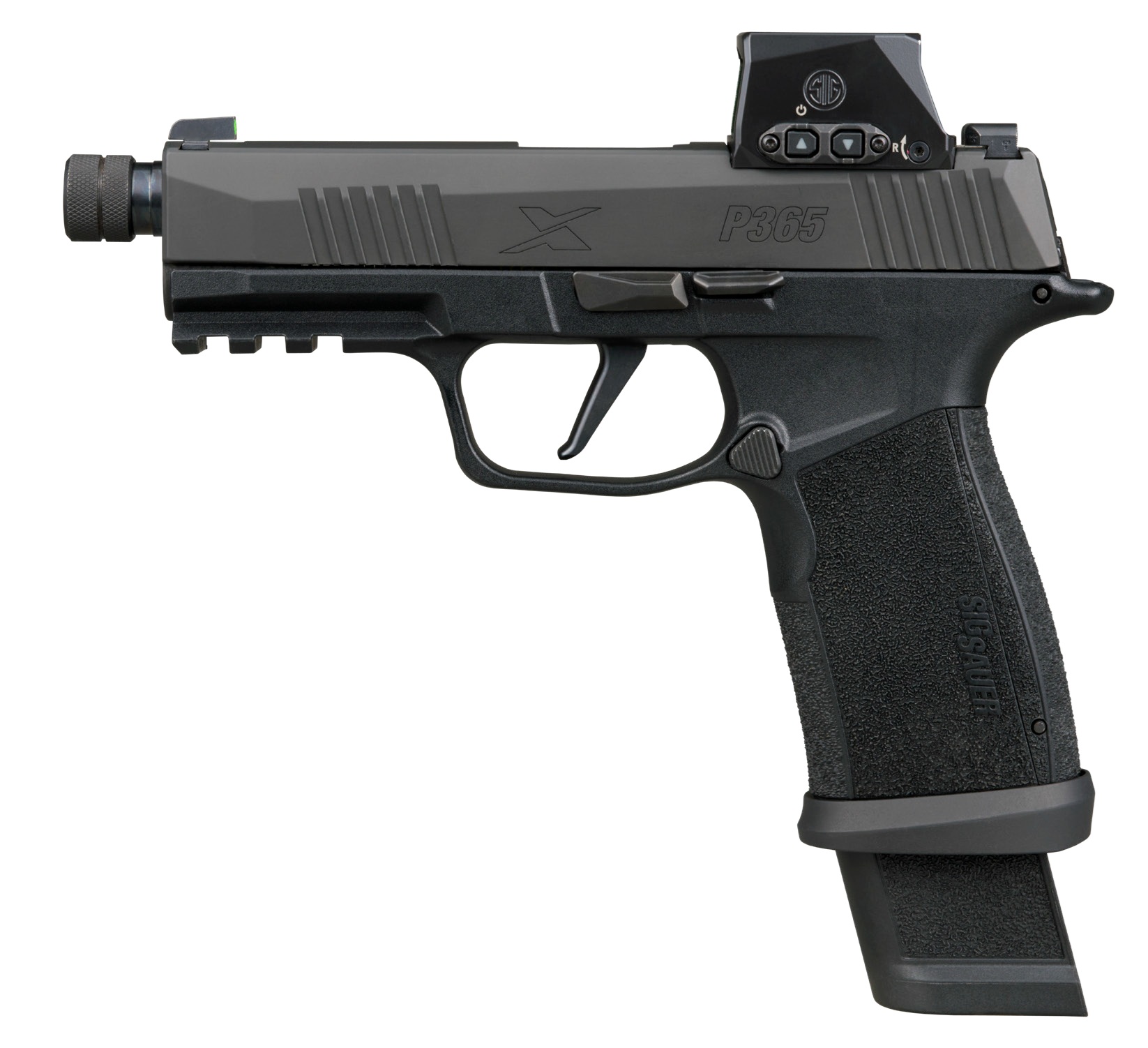 Sig Sauer P365X-Macro TACOPS Handgun 9mm Luger 21rd Magazines(4) 4" Threaded Barrel Romeo-X Red Dot