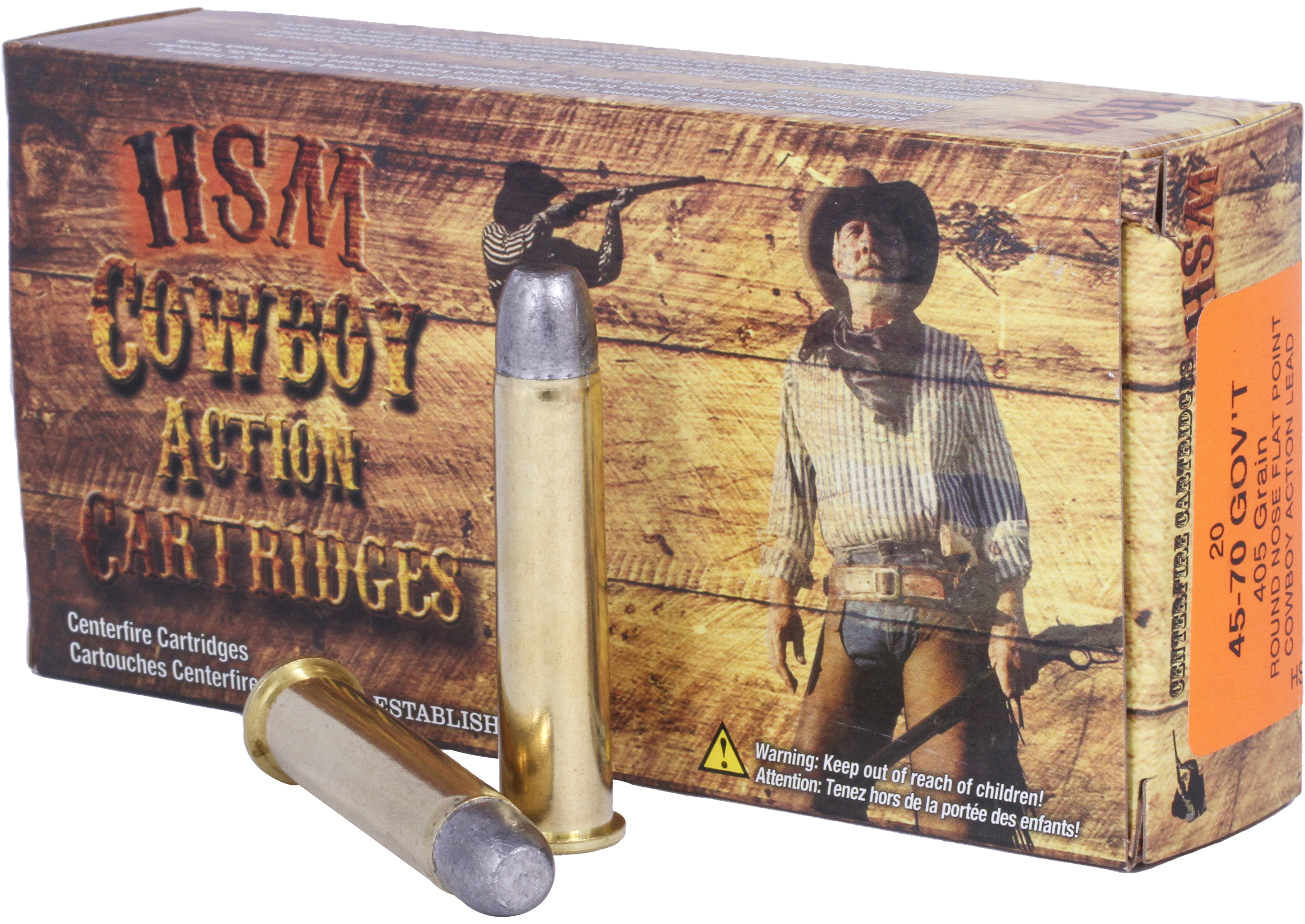 HSM Cowboy Action Hard Cast Rifle Ammunition .45-70 Govt 405gr RNFP-TLG 1300 fps 20/ct
