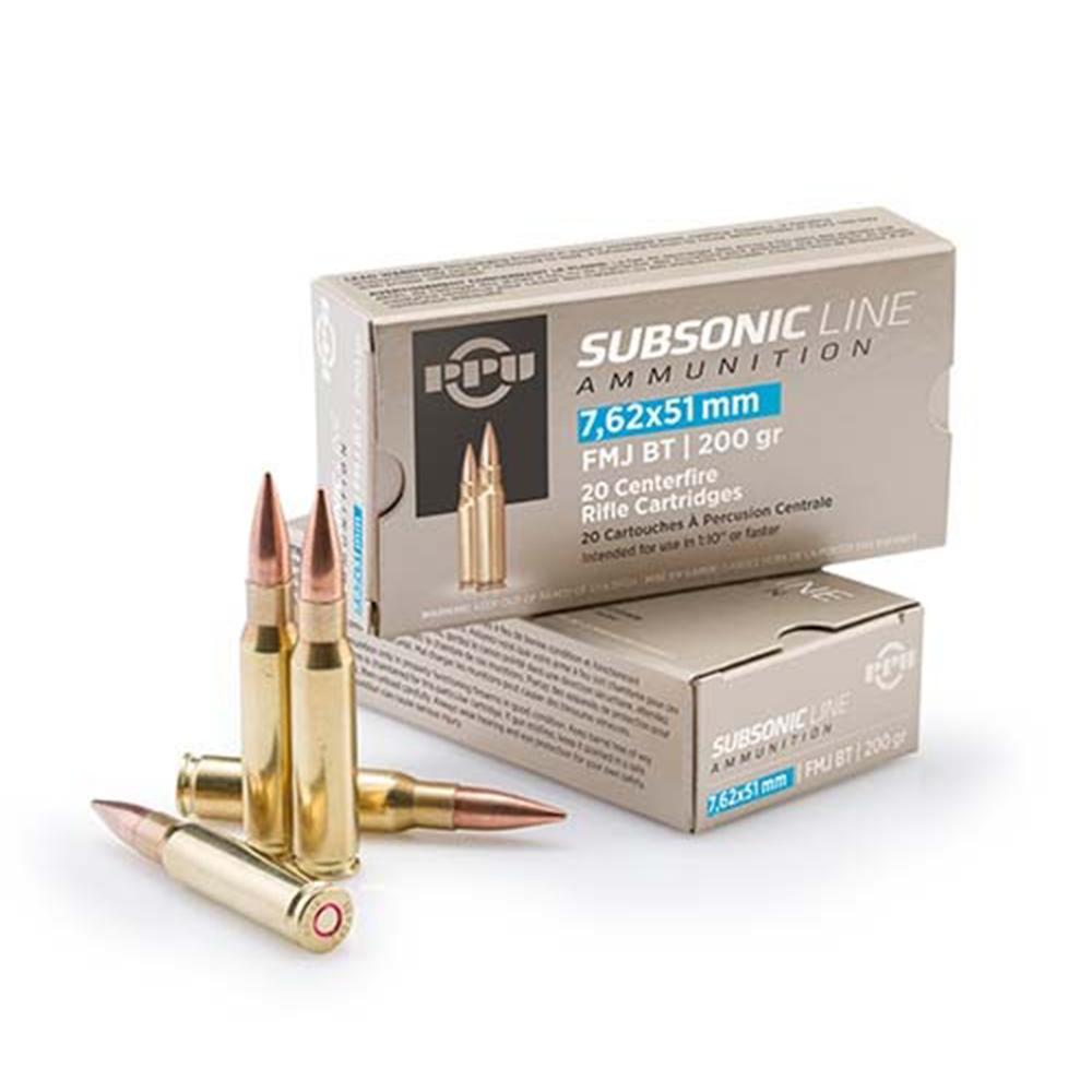 TRZ Trading Inc. PPU Subsonic Rifle Ammunition 7.62X51 NATO 200 gr FMJBT 1050 fps 20/ct