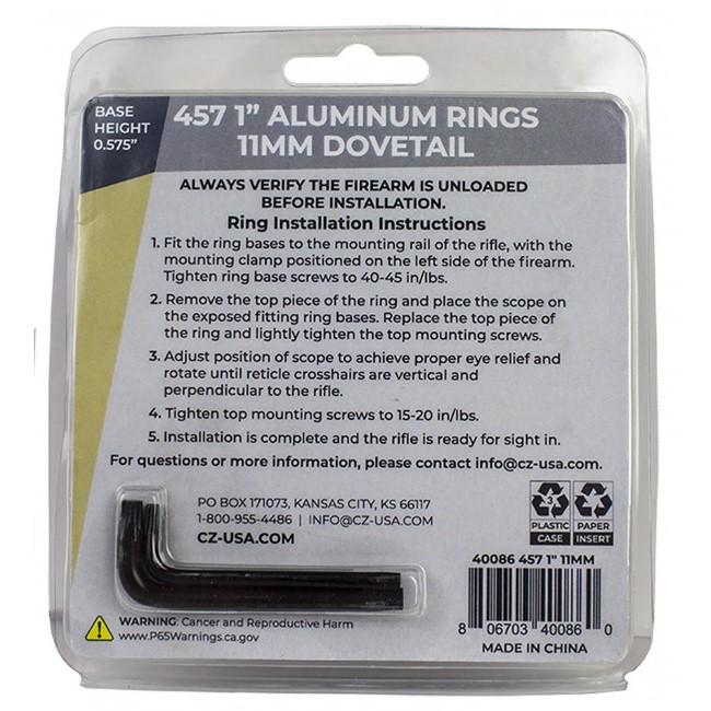 CZ Rings 457 455 1" 11mm Dovetail Aluminum Base Height 0.575"