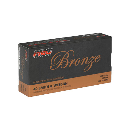 PMC Bronze 40 S&W Handgun Ammunition 180 gr FMJ 985 fps 50/ct
