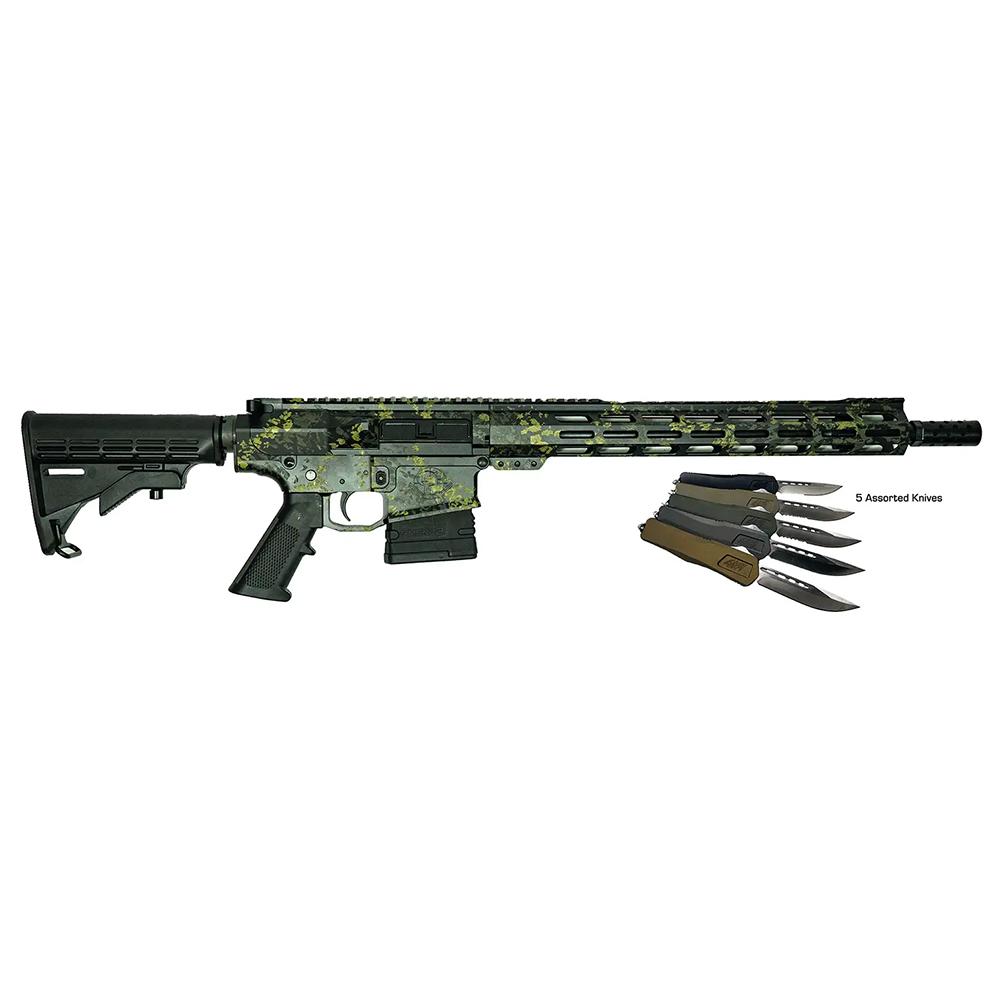10 Ring Great Lakes AR-10 Rifle .308 Win 10rd Magazine 16" Barrel Lichen Black with 5 OTF 3-1/2" Blade Knives