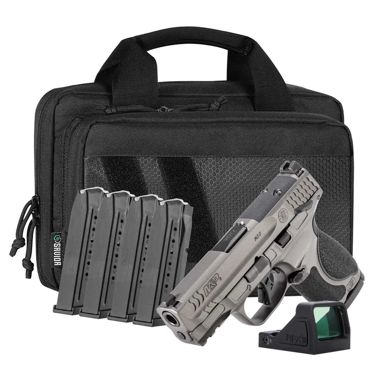SMITH & WESSON M&P9 METAL M2.0 9MM PISTOL 3.6" T.S. O.R. VIRIDIAN RFX11, SAVIOR BAG, 5-15RD MAGS