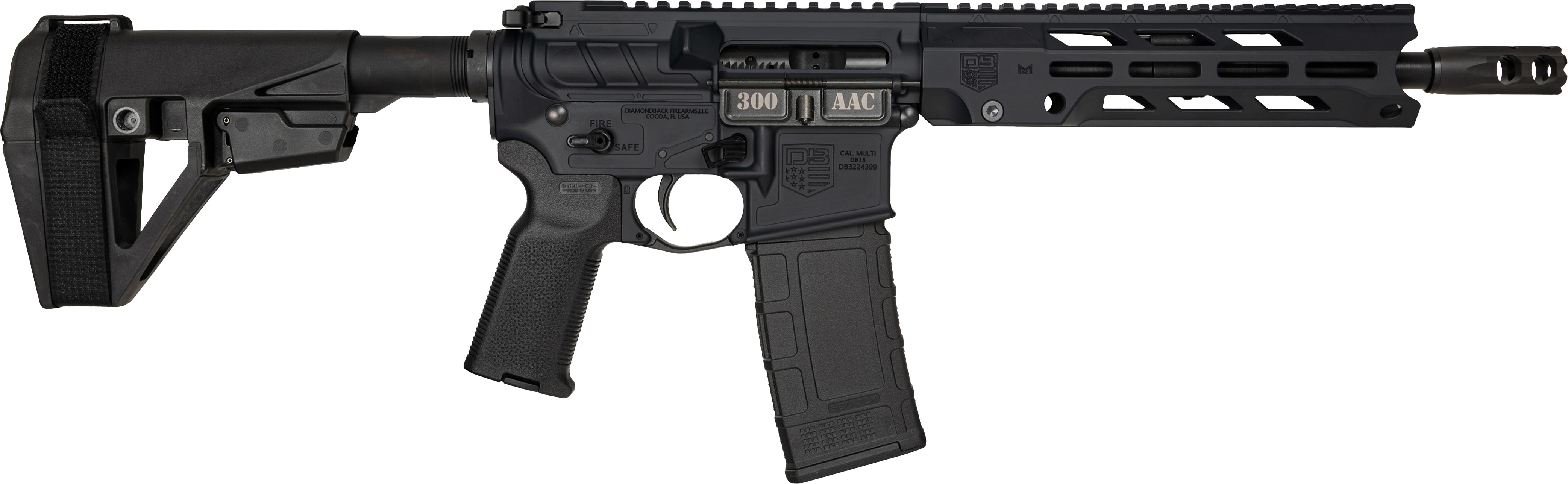 Diamondback DB15 Handgun 300Blk 30rd Magazine 10" 5/8x24 Threaded Barrel Black with SBA5 Brace