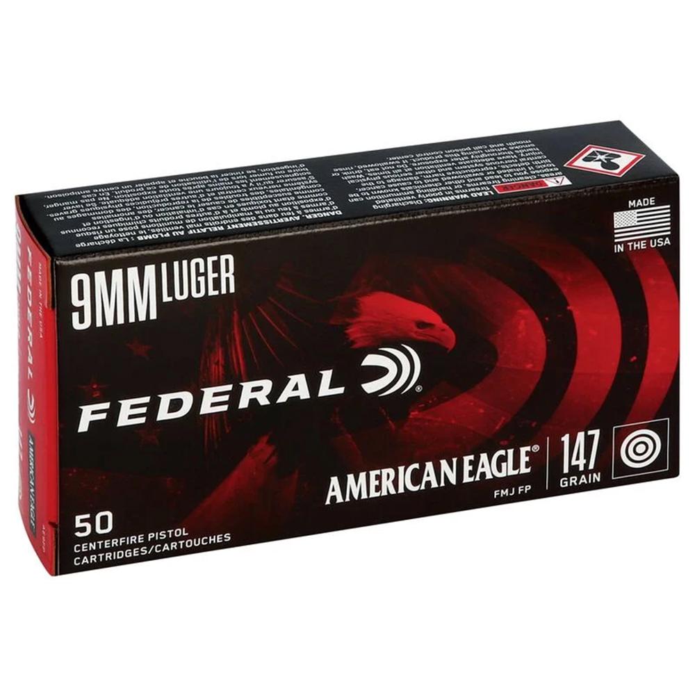 Federal Cartridge Co. American Eagle Handgun Ammunition 9mm Luger 147 gr FMJ 1000 fps 50/ct