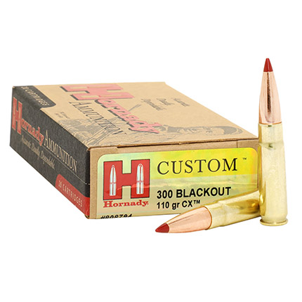 Hornady Custom Rifle Ammunition .300 Blackout 110gr CX 2285 fps 20/ct