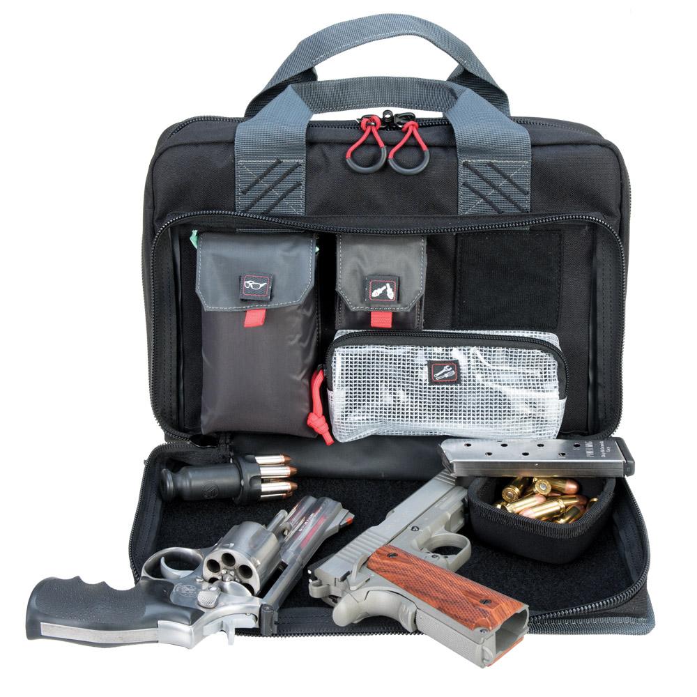 G-Outdoors Quad Pistol Range Bag with Magazine Storage & Dump Cups-Black