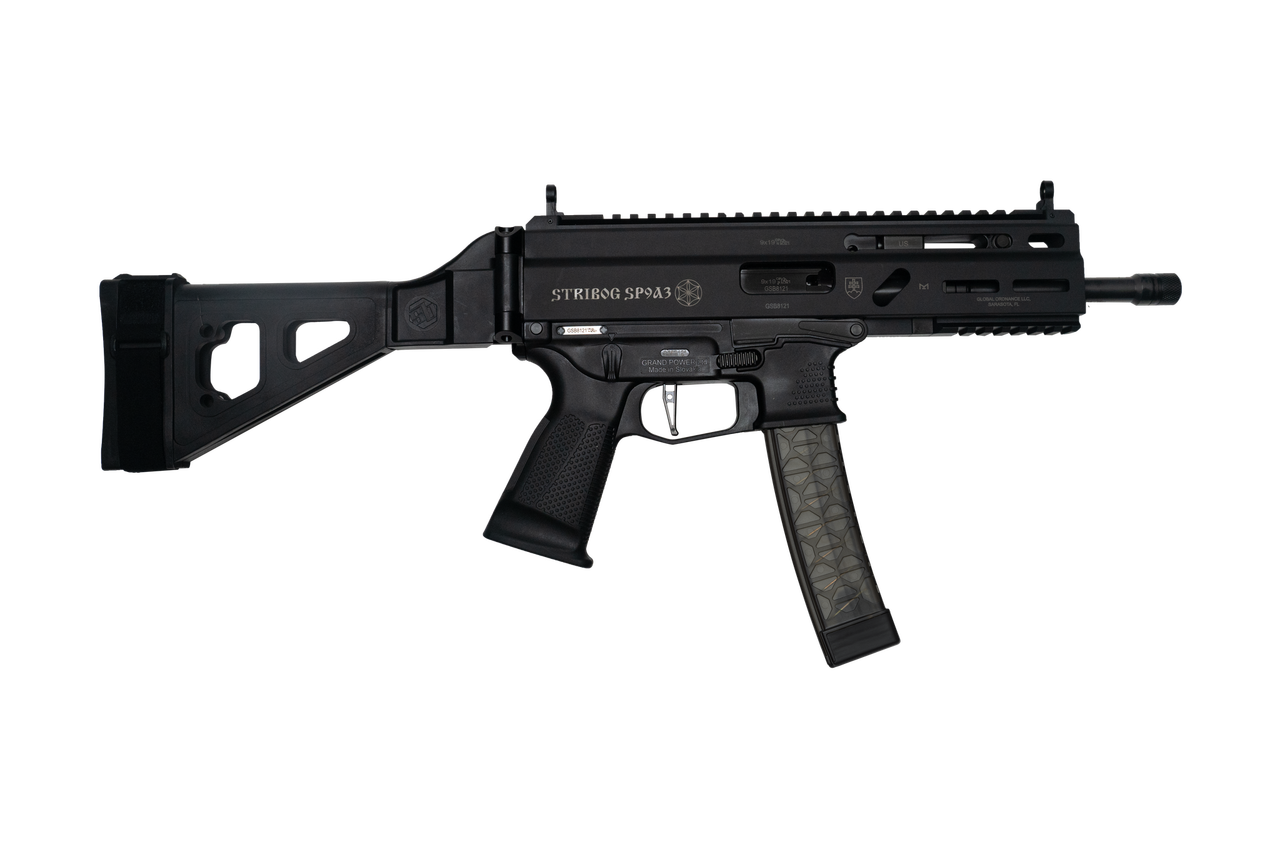 Global Ordnance Grand Power Stribog SP9A3 Handgun 9mm Luger 30rd Magazines(3) 8" Barrel SBT Brace