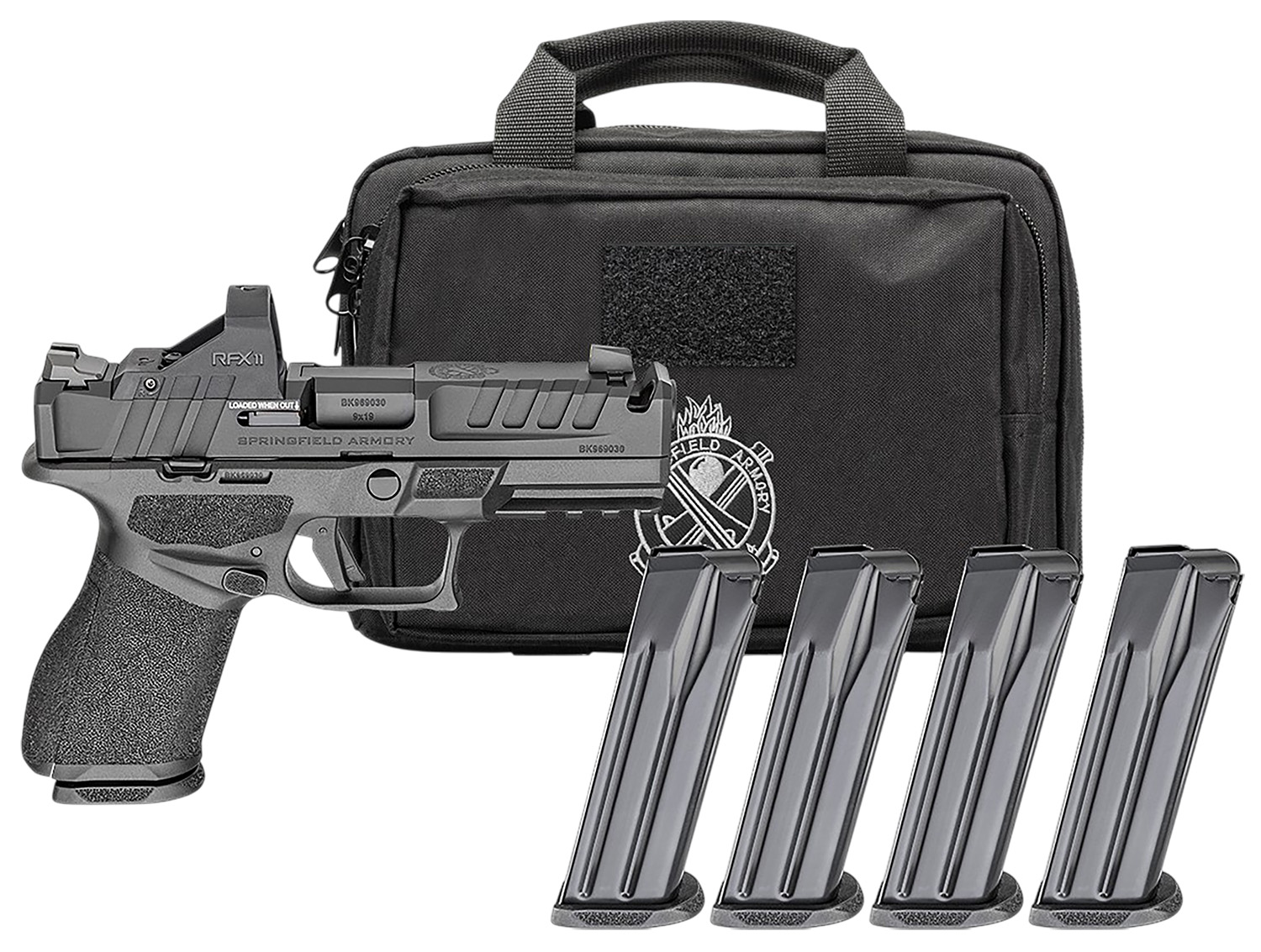 Springfield Gear Pac Echelon 4.0C Comp Handgun 9mm Luger 15(1)&18(3)rd Magazines 4" Comp Barrel Green Dot & Bag