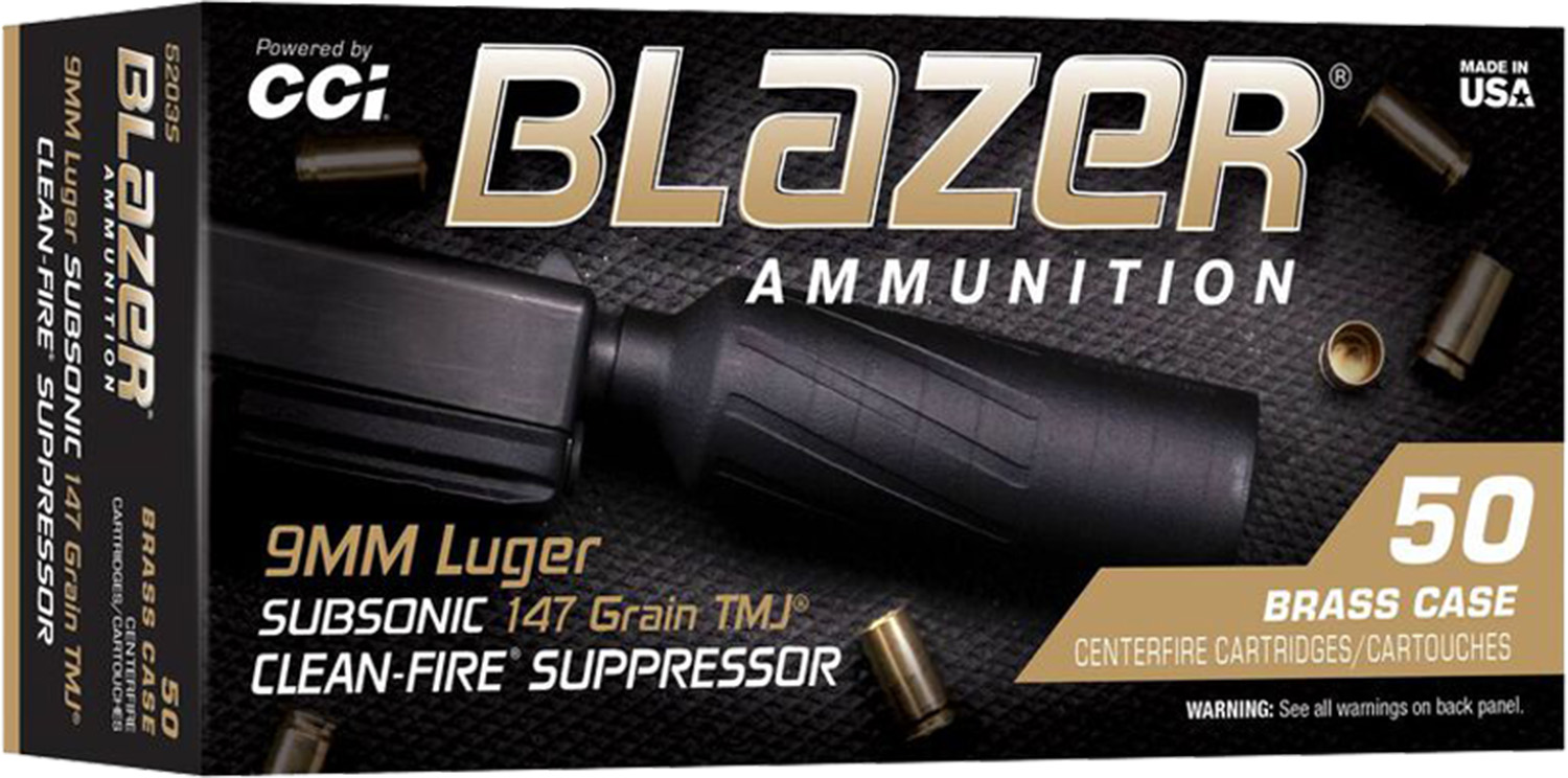 CCI Blazer Brass Clean-Fire Suppressor Handgun Ammunition 9mm Luger 147gr TMJ 900 fps 50/ct